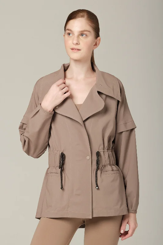 ladies' zip-up coats -Travel Light Latte Jacket