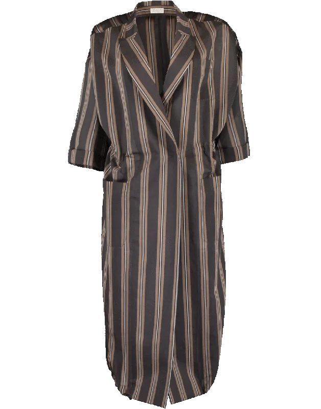 women's cardigan coats -Long Stripe Voile Jacket