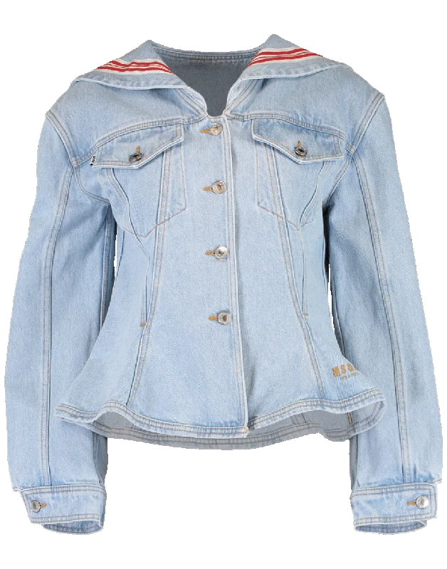 elegant puff jackets for women -Sailor Denim Jacket