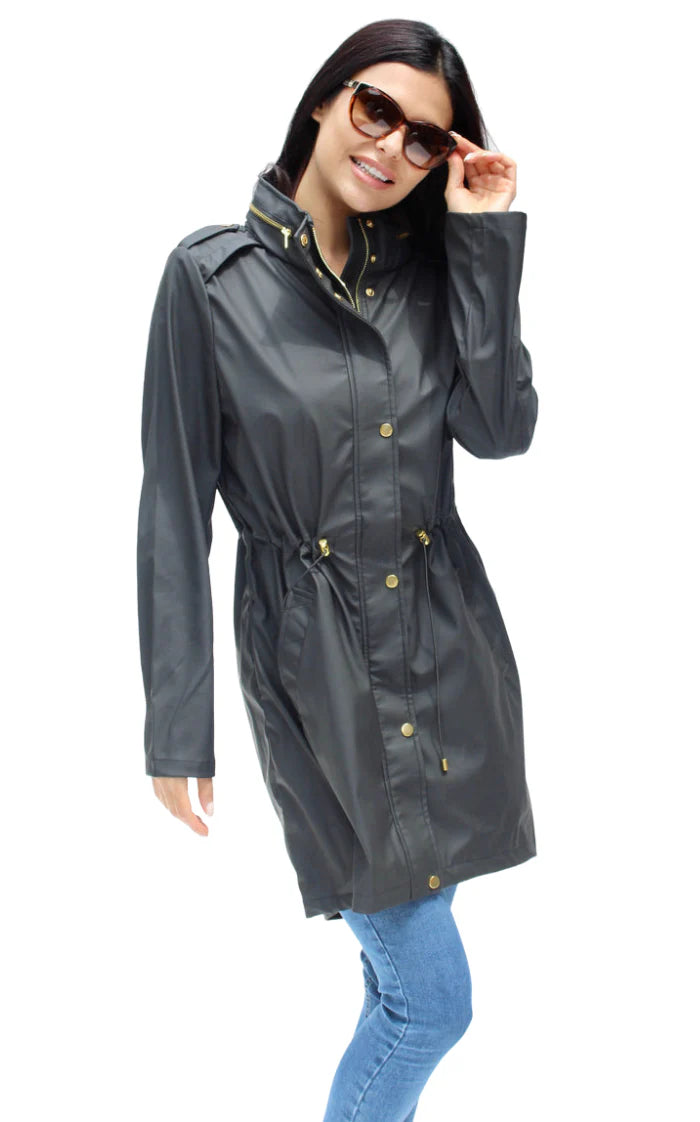 shearling coats for ladies -Rain coat, Wind breaker Water Proof -   CHARCOAL    Serena