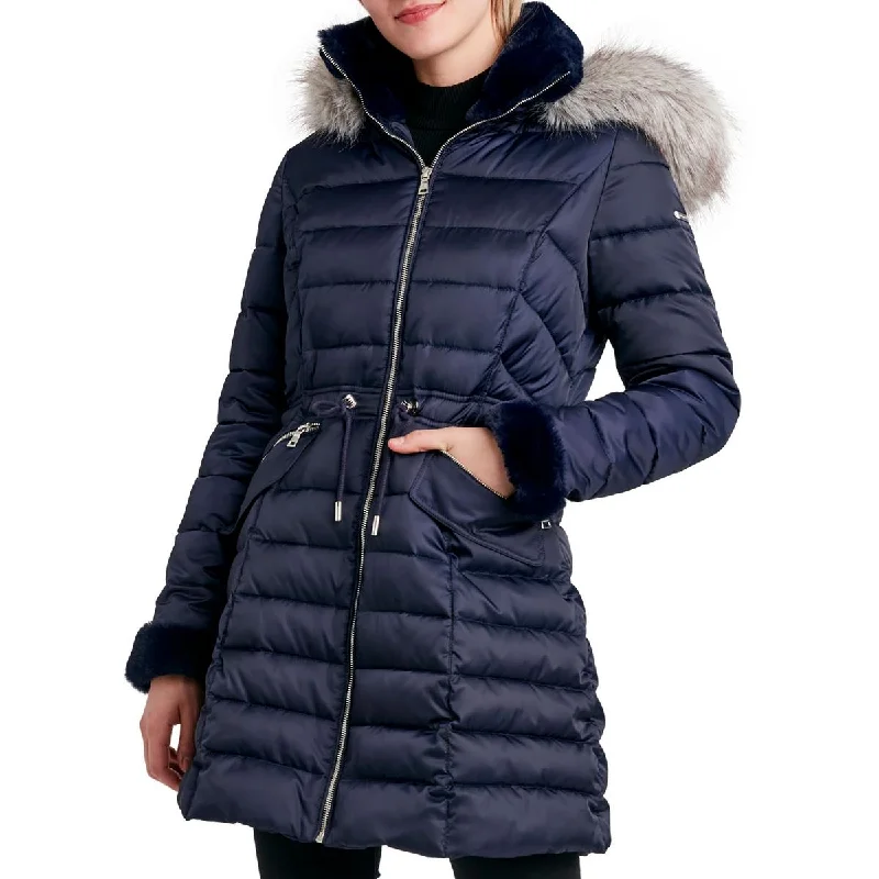 women's winter coats -Womens Faux Fur Trim Hooded Puffer Jacket