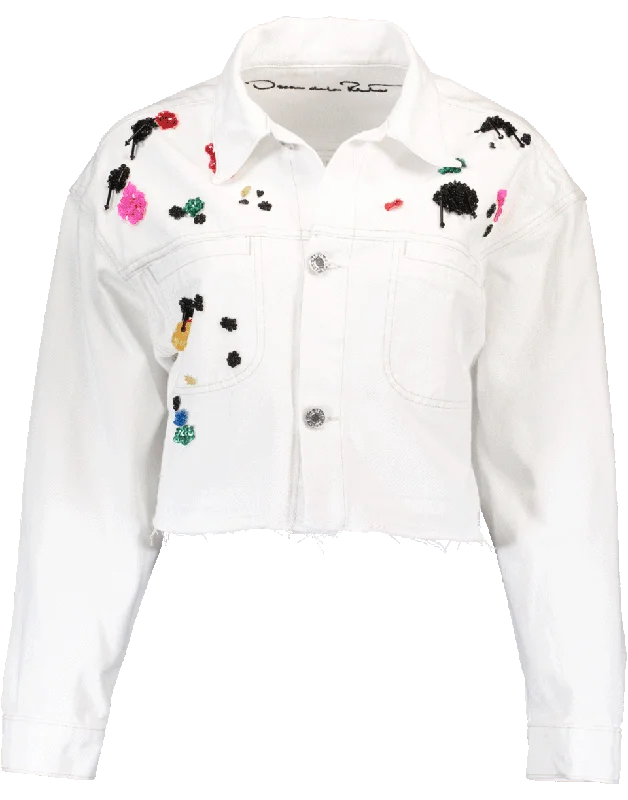 puffer coats for women -Paint Splatter Denim Jacket