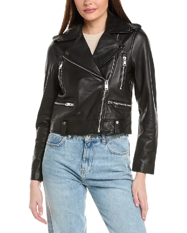 wool blend coats for women -Reiss Santiago Leather Biker Jacket