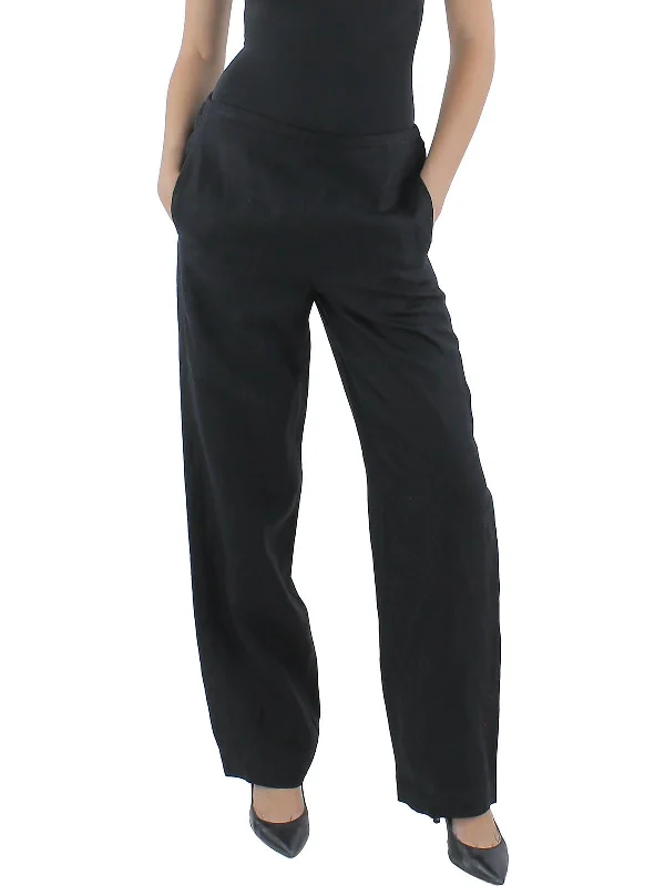 women's wide-leg pants -Womens High Rise Solid Straight Leg Pants