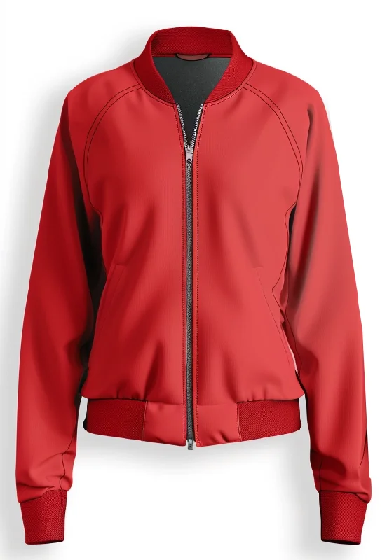 padded winter jackets for women -Women Red Cotton Bomber Jacket