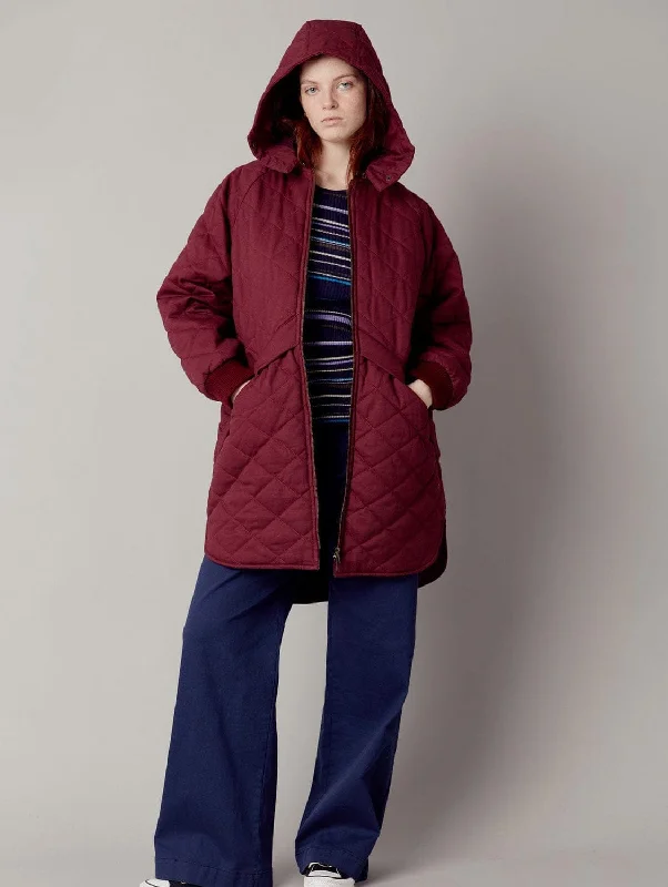 windproof jackets for women -Daniella Women's Organic Cotton Coat | Wine Red