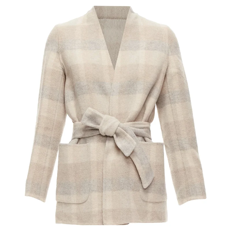 women's coat with detachable hood -Max Mara Cucito Amano Double Face Angora Wool Checked Belt Jacket