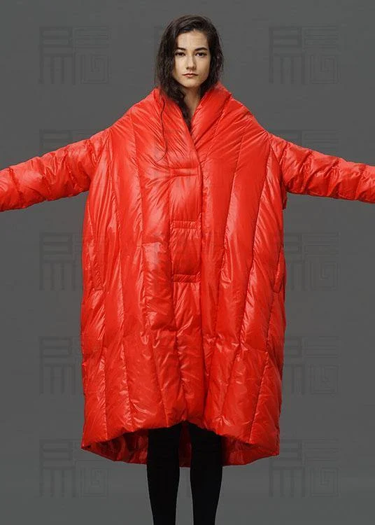 women's bomber jackets -Modern Red Turtle Neck Cloak Sleeves low high design Winter Duck Down down coat