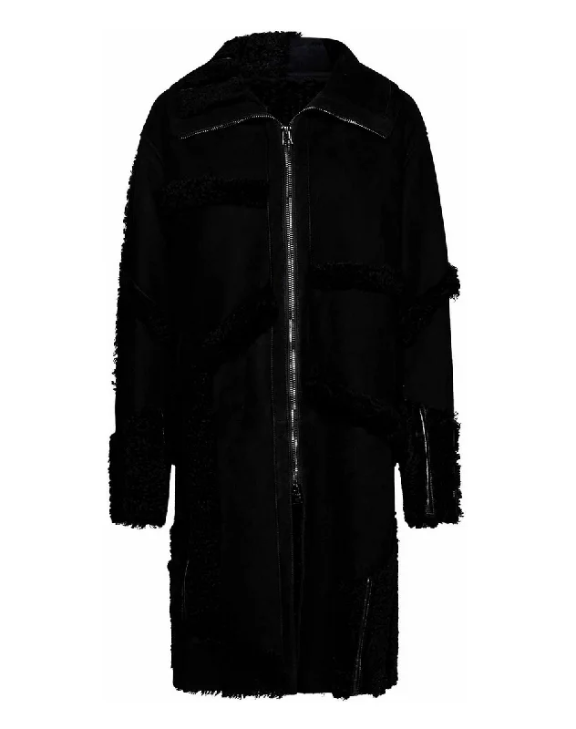 reversible jackets for women -Tom Ford Womens Patchwork Shearling Coat In Black