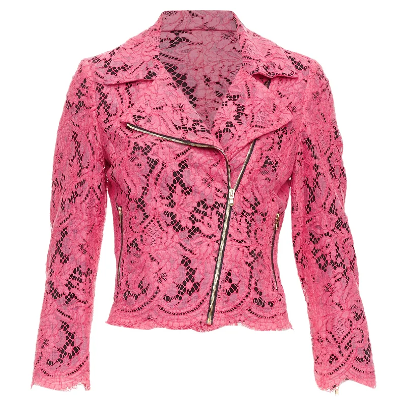 tailored winter jackets for women -Msgm Cotton Blend Lace Side Zip Cropped Biker Jacket