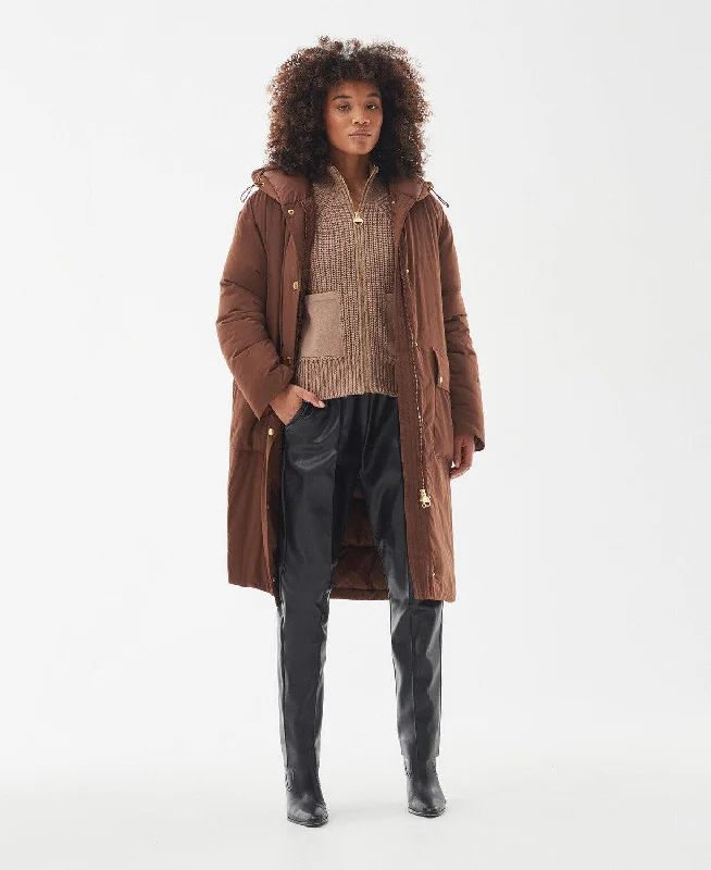 cozy parkas for women -Barbour International Womens Metisse Showerproof coat - Pecan