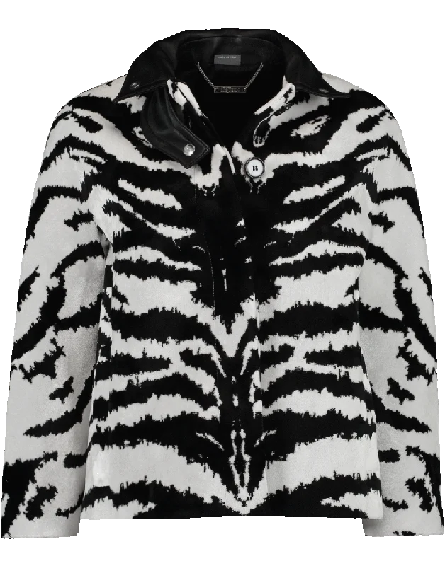 sporty winter jackets for ladies -Cropped Zebra Print Jacket