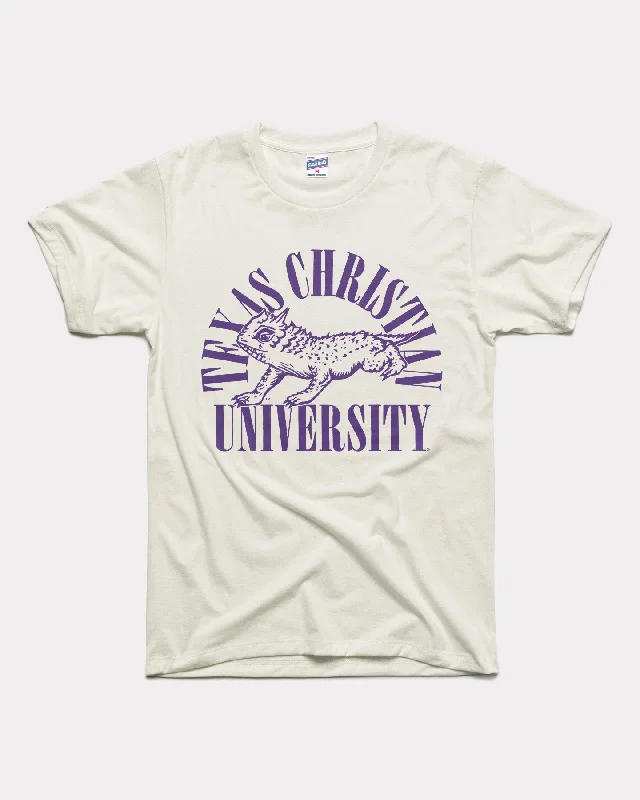 women's casual tops -Vintage TCU Super Frog Arch Vintage White T-Shirt