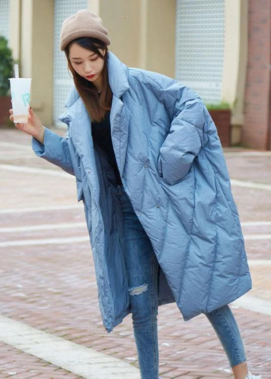 oversized coats for women -Boho Blue Peter Pan Collar Button Casual Winter Duck Down Down Coats