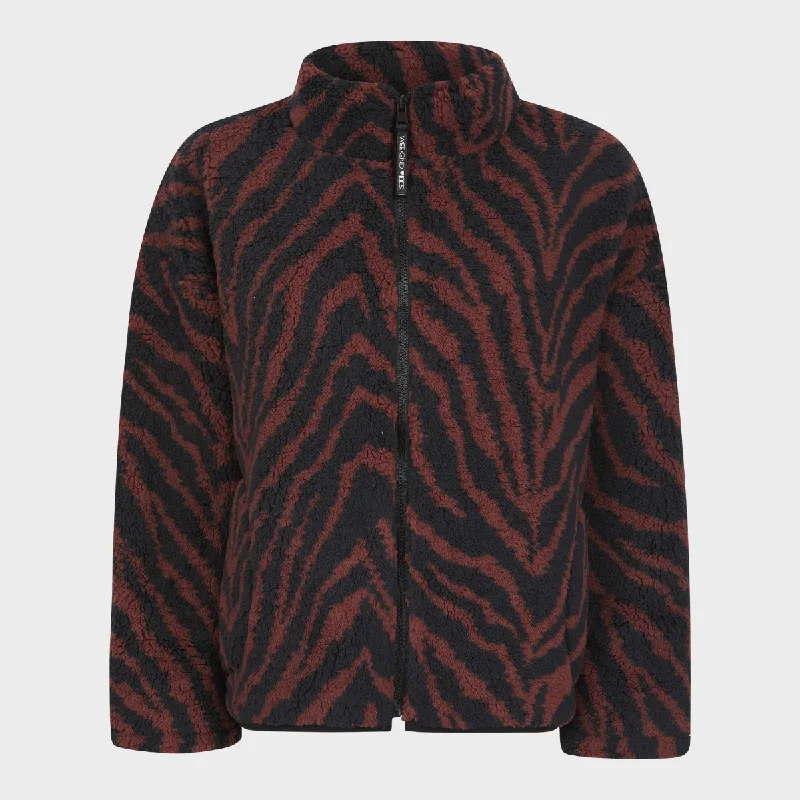 women's faux fur coats -Ladies Zebra Zip Jacket