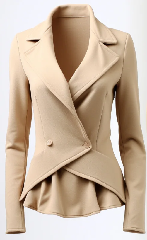 women's belted coats -Women Cotton Beige Jacket