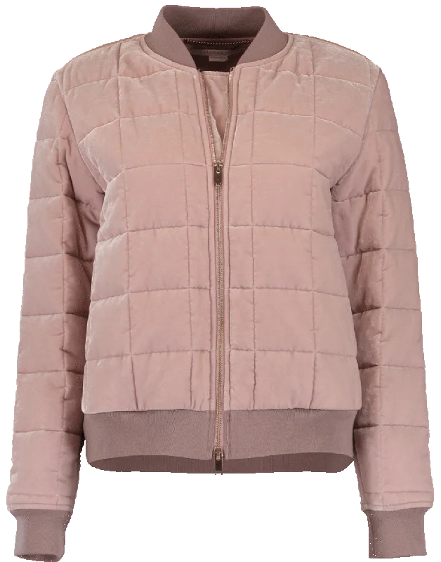 ladies' puffer vests -Quilted Velvet Bomber Jacket