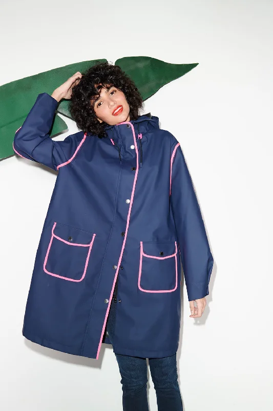 spring jackets for women -Navy Raincoat