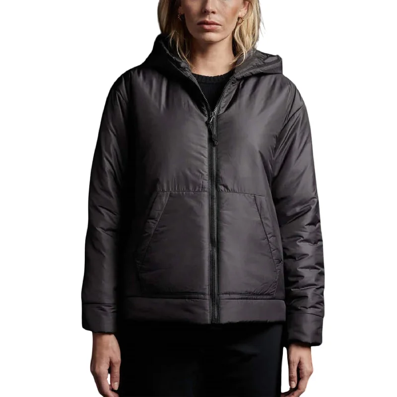 teddy bear coats for women -Insulated Zip Front Hooded Puffer In Black