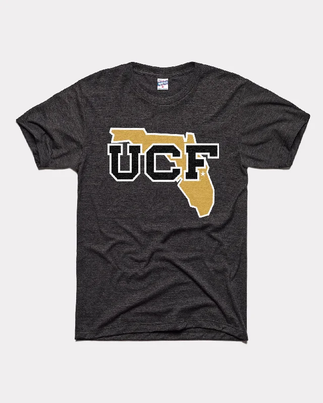 boyfriend fit shirts for women -UCF Monogram Florida Outline Black T-Shirt