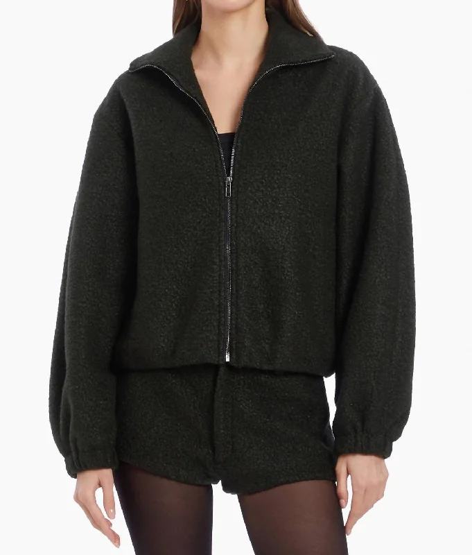 soft knit coats for women -Combo Bomber Jacket In Dark Green