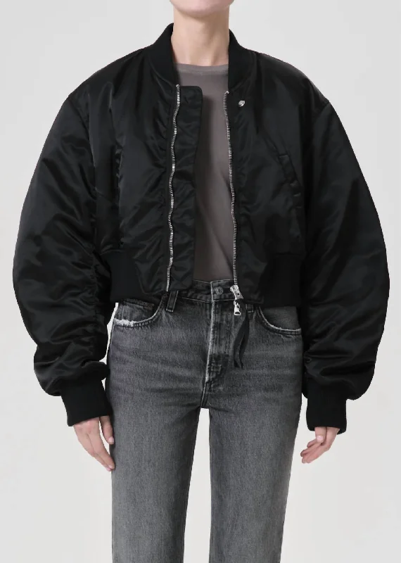 women's cozy coats -Jett Bomber Jacket In Black