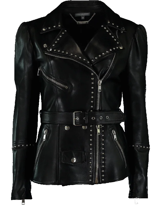 cropped jackets for women -Studded Leather Jacket