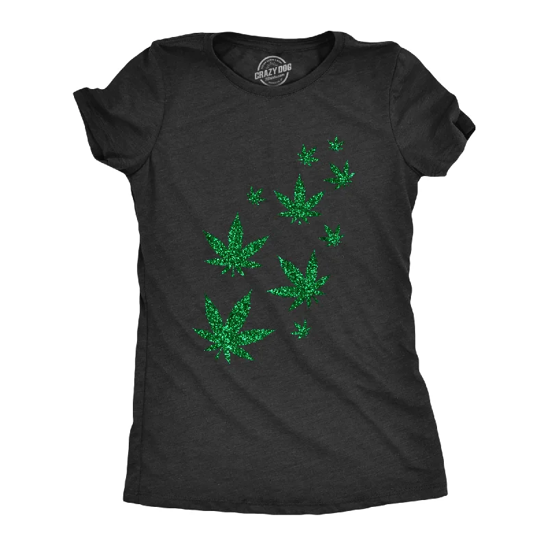 back zip tops for women -Glitter Pot Leaves Women's T Shirt