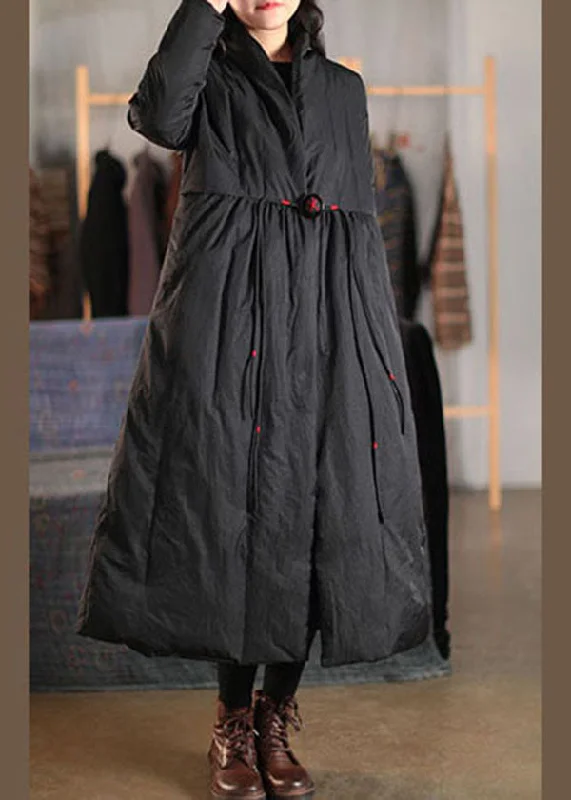 women's pea coats -Bohemian Black V Neck Loose Duck Down down coat Winter