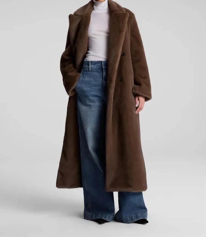 women's parkas -Franklin Faux Fur Coat In Brown