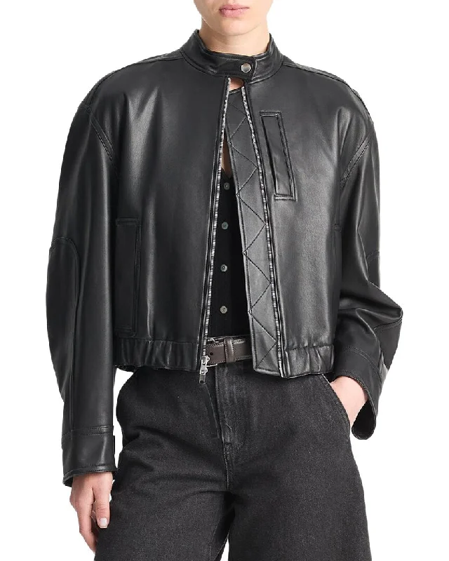 women's rain jackets -Vince Leather Cropped Bomber Jacket