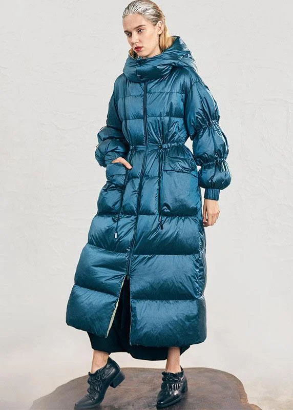 peacoats for women -Casual Blue zippered Pockets Winter Duck Down Down Jacket