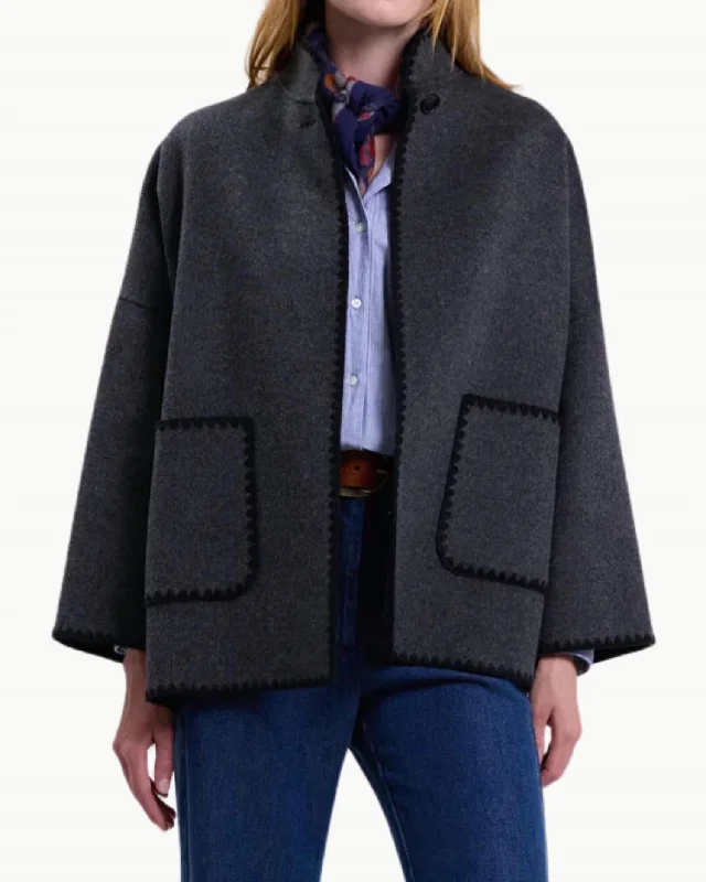 women's faux fur coats -Valentine Woman Woven Coat In Anthracite