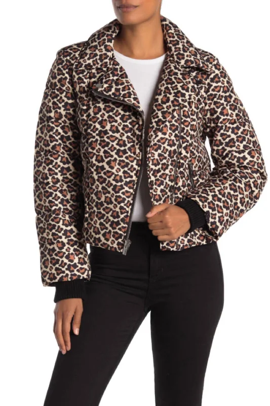 tailored coats for women -Paulina Leopard Print Down Quilted Jacket In Multicolor