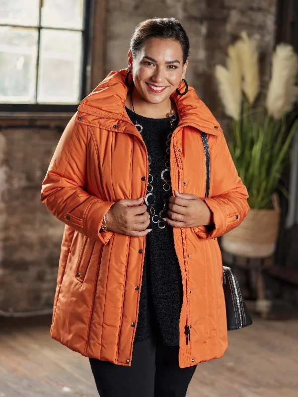 stylish wool jackets for women -Pumpkin Puffer Jacket