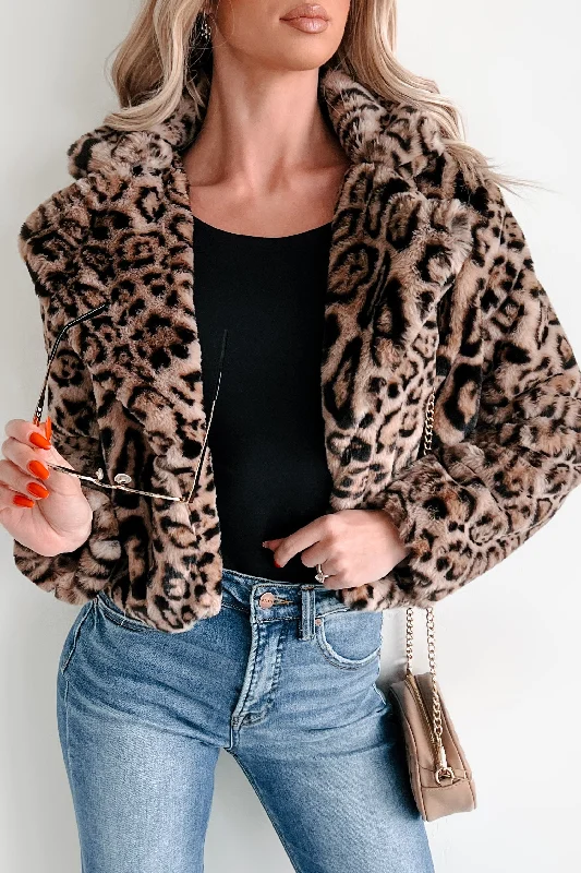 lightweight quilted coats for women -Tenacious Tendencies Faux Fur Jacket (Leopard)