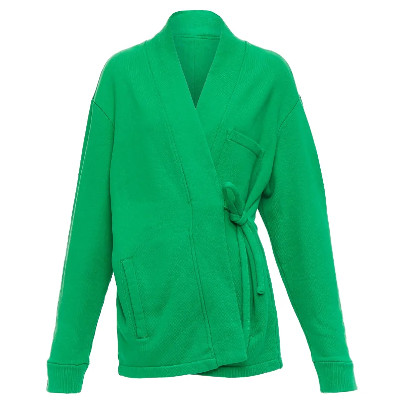 ladies' zip-up coats -Ambush Wksp Kimono Sweatshirt Cotton Rubber Logo Sleeve Tie Jacket