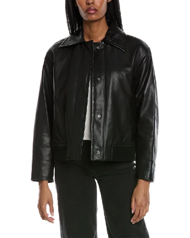 women's casual outerwear -Vince Leather Bomber Jacket