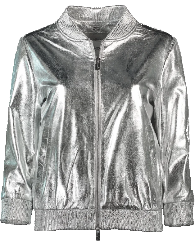 soft knit coats for women -Metallic Leather Jacket