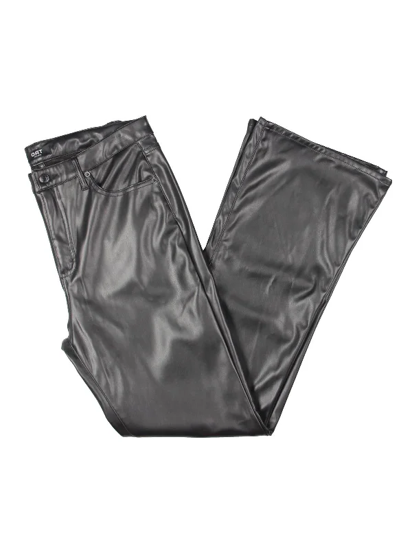 ladies' jogger shorts -Womens Faux Leather Mid Rise Flared Pants