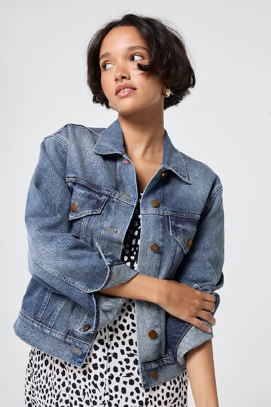 women's belted coats -Authentic Indigo Trucker Denim Jacket