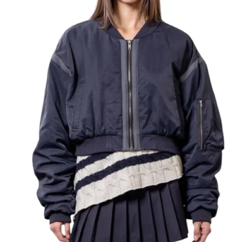 modern blazers for ladies -City Girl Bomber Jacket In Navy