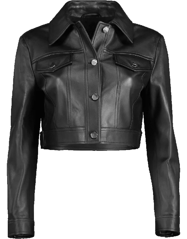 women's sleek leather coats -Cropped Leather Jacket