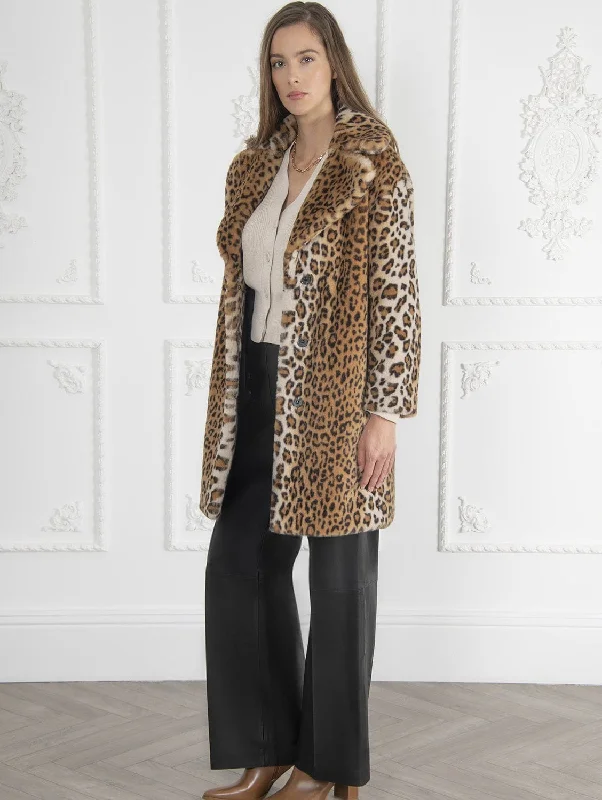 women's thermal jackets -Signature Loretta Recycled Vegan Faux Fur Coat | Leopard