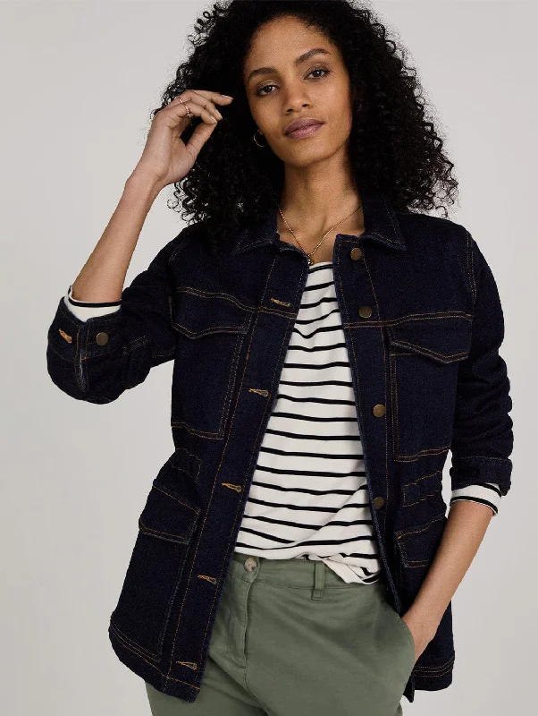 modern blazers for ladies -Drew Organic Cotton Utility Jacket | Dark Denim