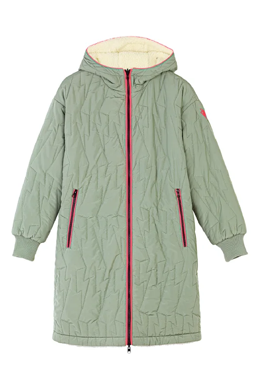 ladies' parkas with hoods -Adults Reversible Quilted Coat Khaki Lightning Bolt