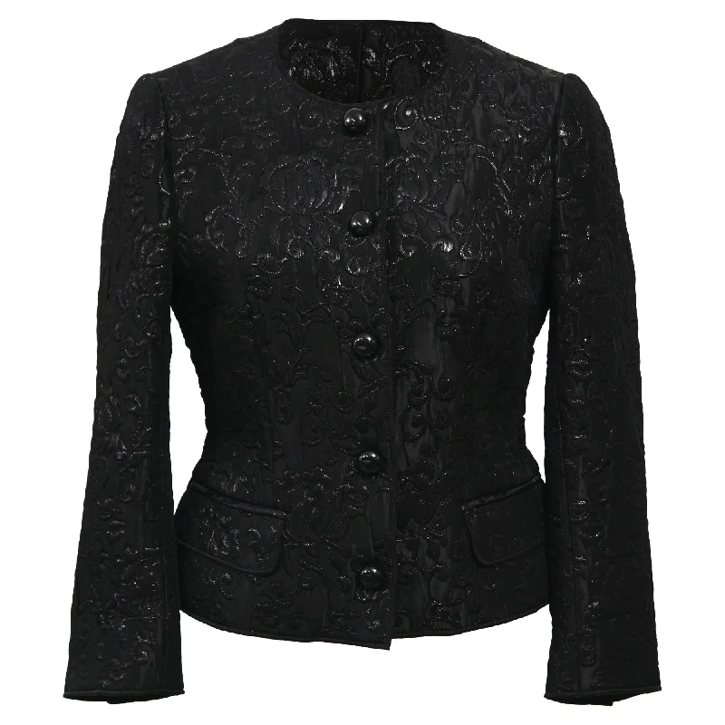 women's short puffer coats -Dolce & Gabbana Jacquard Evening Jacket in Black Polyester