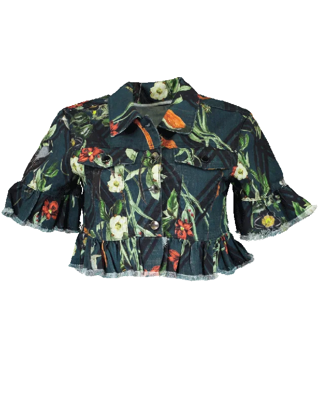 warm winter jackets for women -Moana Print Cropped Jacket