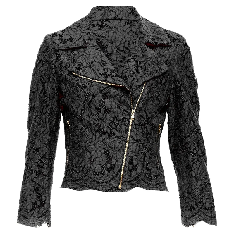 denim jackets for women -Msgm Cotton Blend Lace Side Zip Cropped Biker Jacket