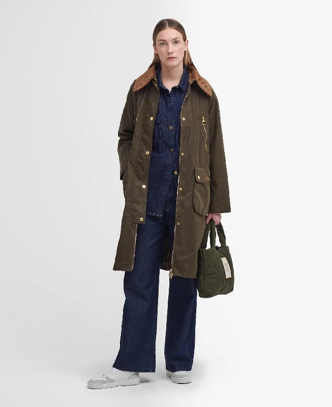 elegant double-breasted jackets for women -Barbour Womens Ebberston wax coat - Beech